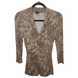 Ann Taylor Beige and Black Paisley Top